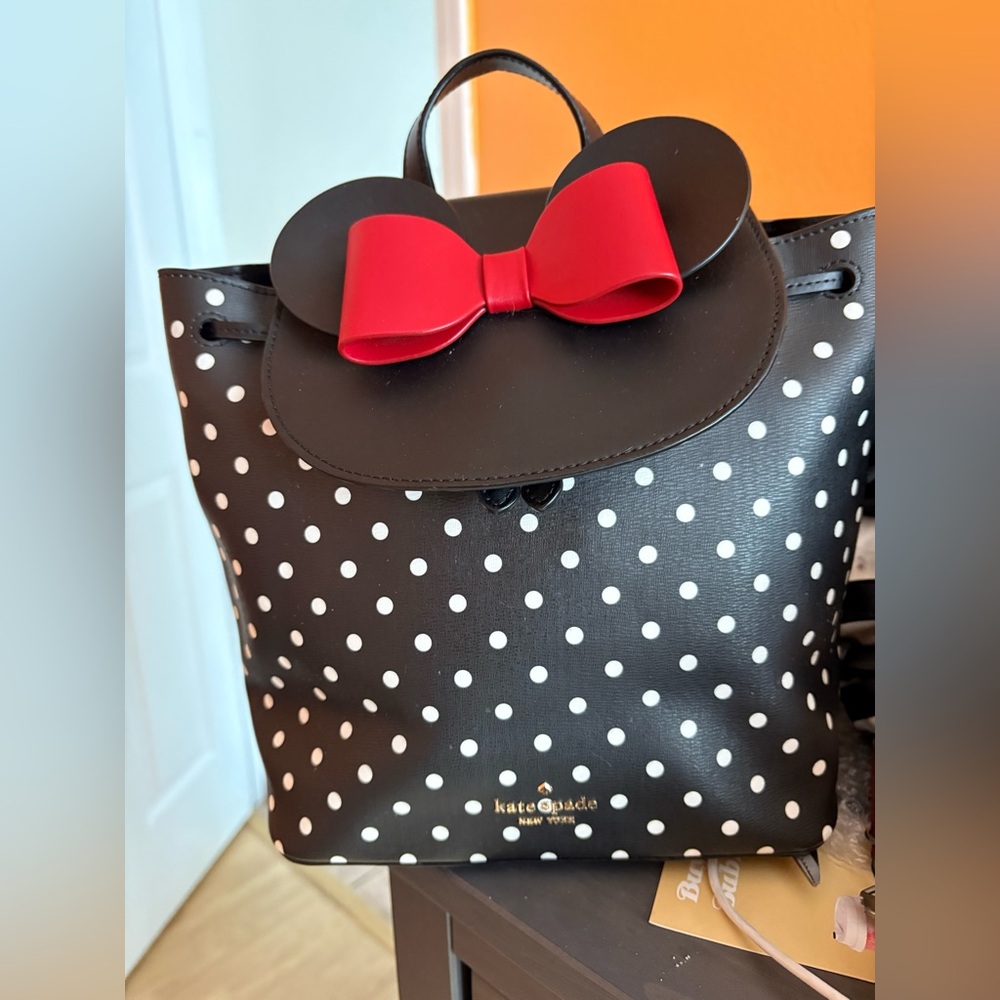 Kate Spade x Disney Black Polka Dot Bag with Red Bow